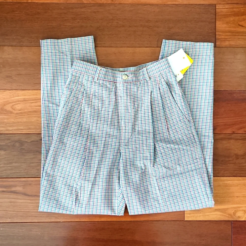 NWT Vintage Liz Claiborne Sport Red/green/blue plaid on tan trousers. Size 2P. - Picture 2 of 5
